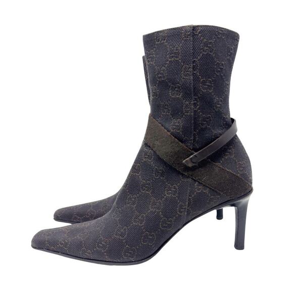 Gucci Boots GG Logo Monogram Supreme Chocolate Brown Leather Ankle Booties EU 37 - Picture 3 of 12
